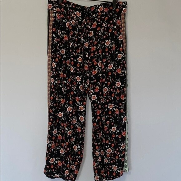 ADRIENNE Vittadini Size Medium Floral Wide Leg Pant Waist Tie Pockets - Picture 2 of 14
